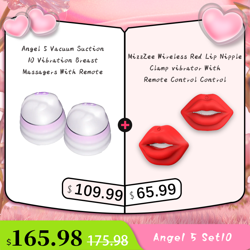 Angel 5 Vacuum Suction 10 Vibration Breast Massagers With Remote (A Pair)