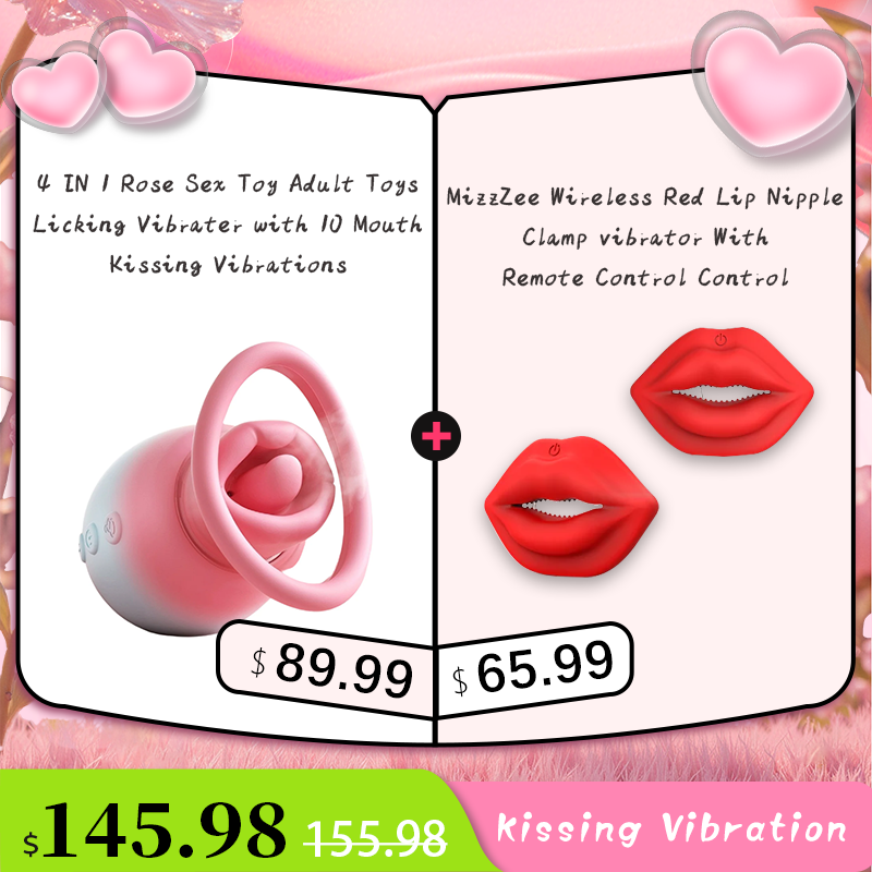 4 IN 1 Rose Sex Toy Adult Toys Licking Vibrater with 10 Mouth Kissing Vibrations