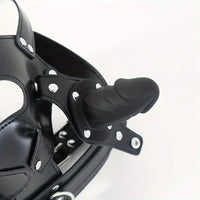 2.36in Mouth Gag Dildo Adjustable Faux Leather Head Cover Gag Muzzle Dildo