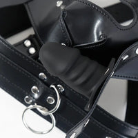 2.36in Mouth Gag Dildo Adjustable Faux Leather Head Cover Gag Muzzle Dildo