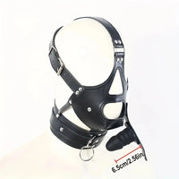 2.36in Mouth Gag Dildo Adjustable Faux Leather Head Cover Gag Muzzle Dildo