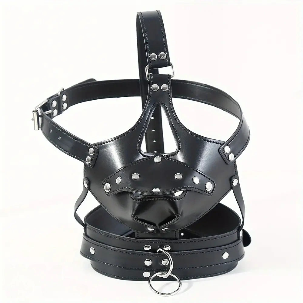 2.36in Mouth Gag Dildo Adjustable Faux Leather Head Cover Gag Muzzle Dildo