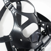 2.36in Mouth Gag Dildo Adjustable Faux Leather Head Cover Gag Muzzle Dildo