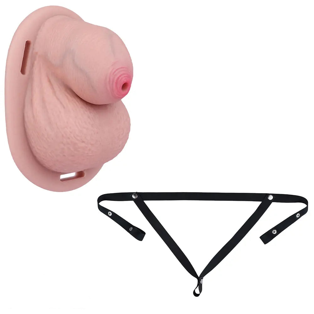 2.36in Silicone Soft Small Cock Cage Strap on Chastity Dildo With Lock