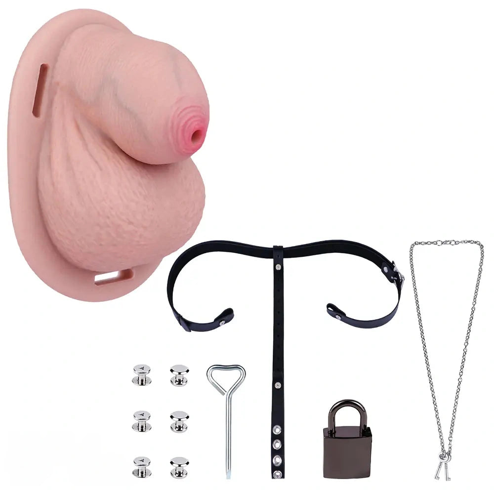 2.36in Silicone Soft Small Cock Cage Strap on Chastity Dildo With Lock