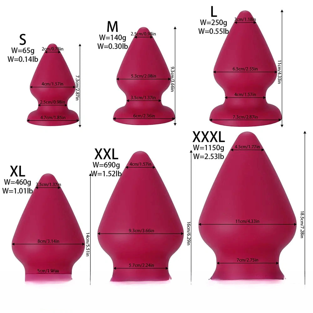 2.87in 3.66in 4.33in 5.51in 6.29in 7.28in Conical Round Pointed Butt Plug Dildo