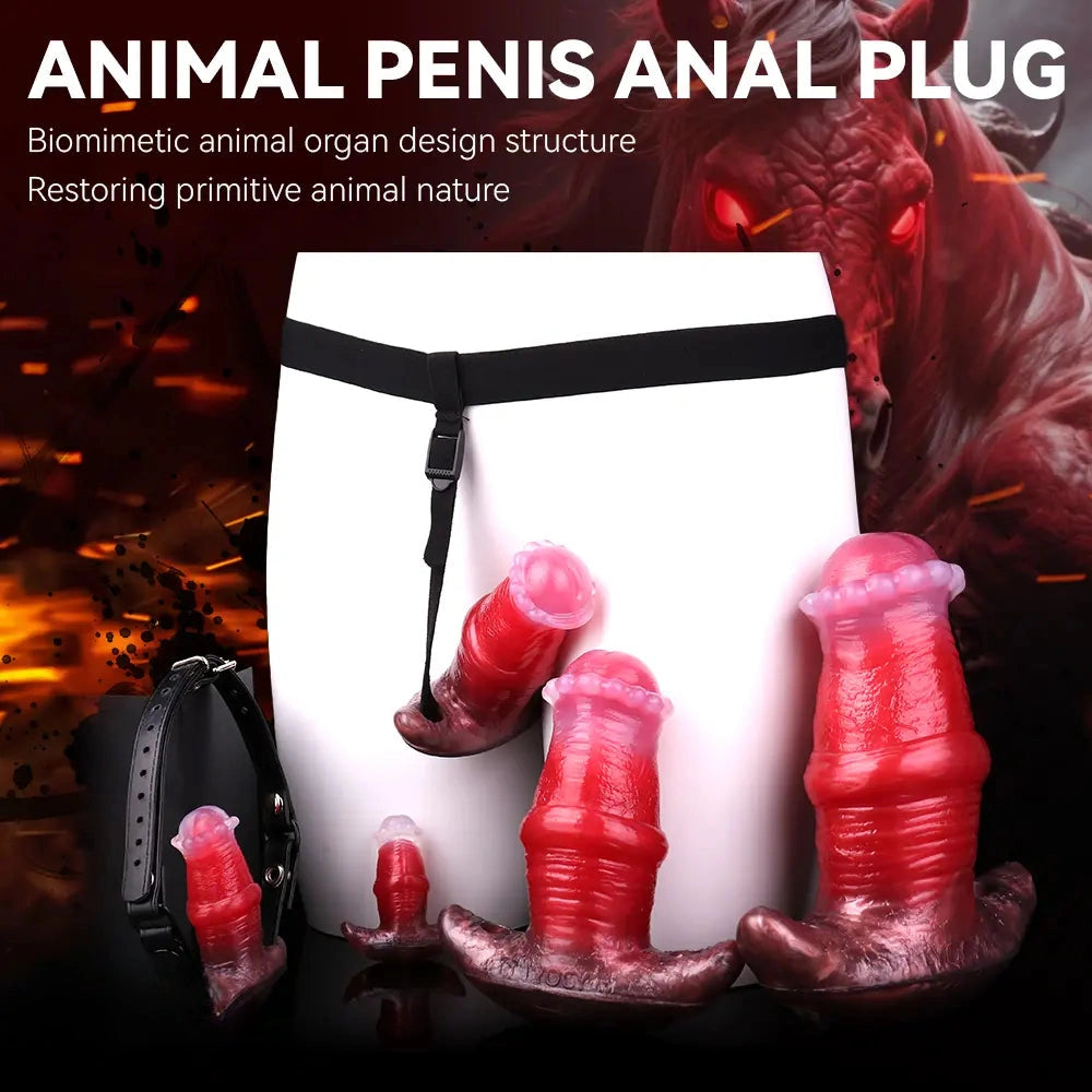 2.91in-8.85in Horse Cock Wearable Gag Fox Tail Vibrator Anchor Dildo