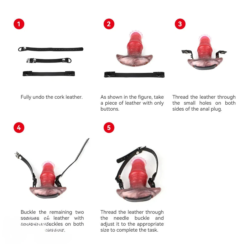 2.91in-8.85in Horse Cock Wearable Gag Fox Tail Vibrator Anchor Dildo