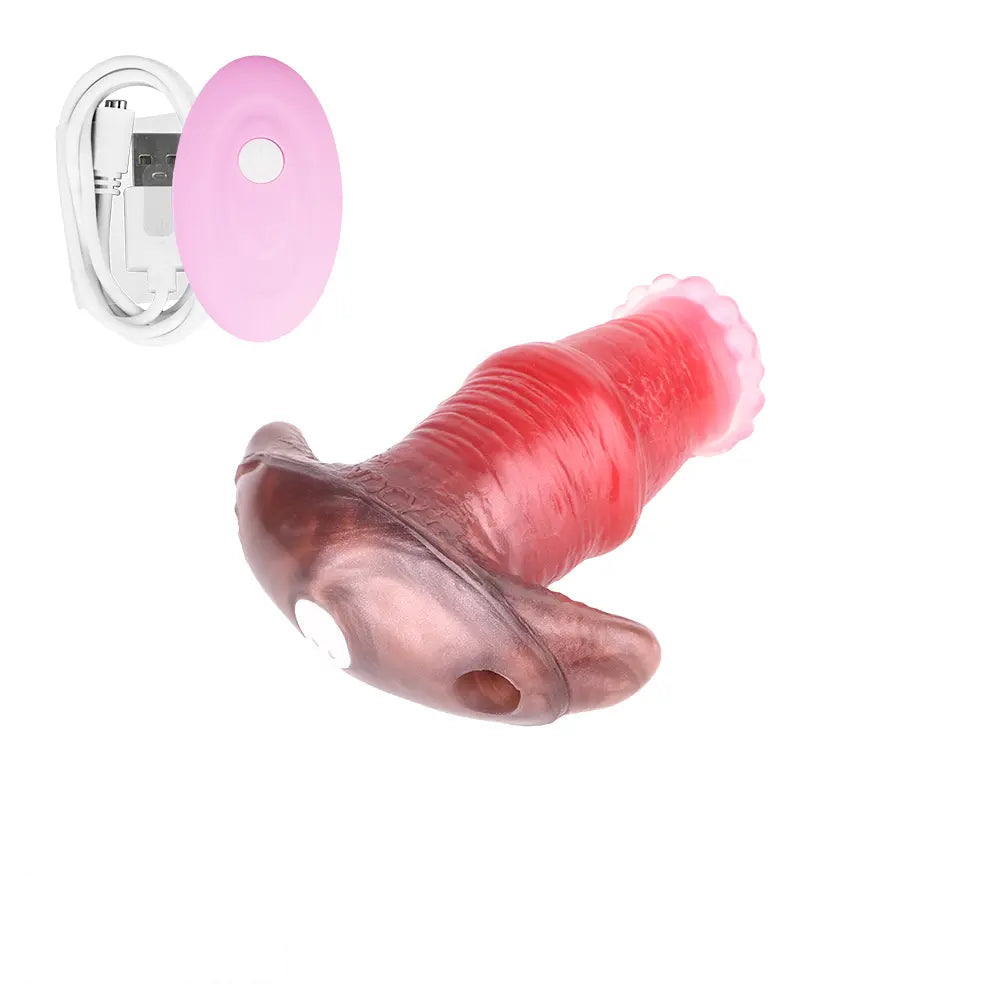 2.91in-8.85in Horse Cock Wearable Gag Fox Tail Vibrator Anchor Dildo