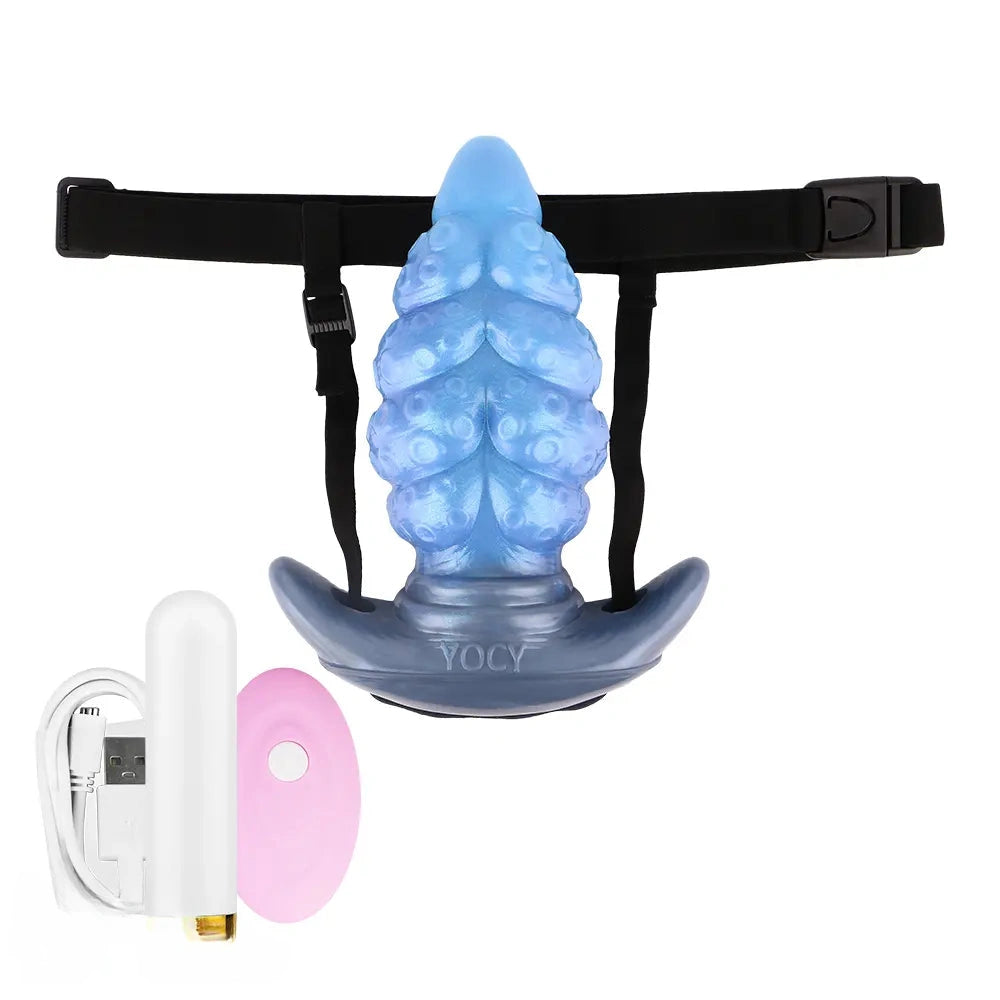 2.91in-9.05in Octopus Vibrating Anchor Dildo Butt Plug Wearable Mouth Gag