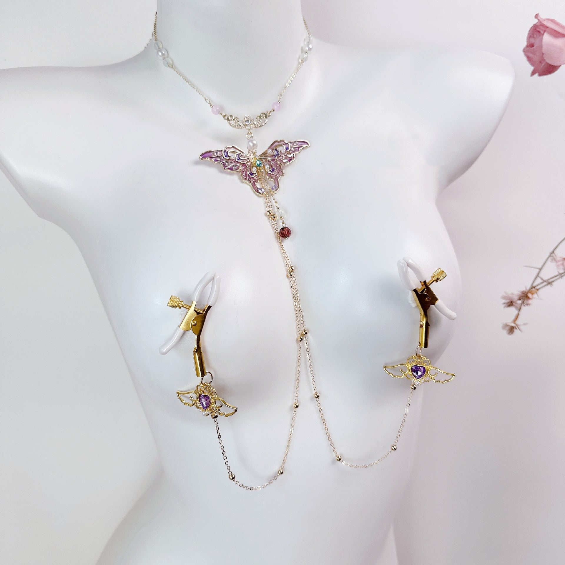 Butterfly Collar & Nipple Clamp Chain Suit
