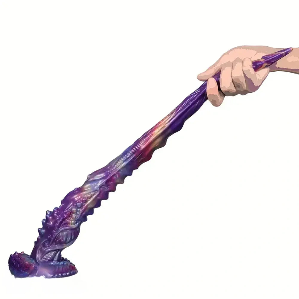 21.25in Ultra Long Deep Anal Wolf Fang Whip Monster Spiked Soft Dildo