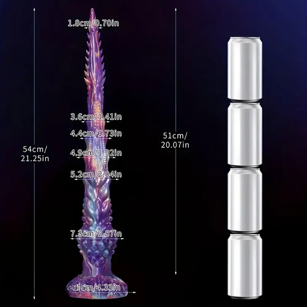 21.25in Ultra Long Deep Anal Wolf Fang Whip Monster Spiked Soft Dildo