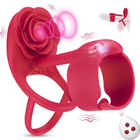 3 IN 1 Vibrating Rose Penis Ring with 10 Vibration