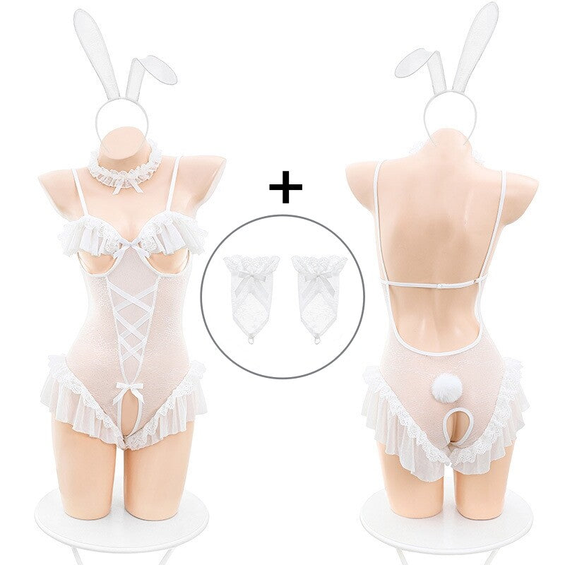 【Free Bunny Ears Headband】Lace Bunny Sexy Cosplay Bodysuit Set