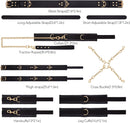 BDSM Kit PU Leather Handcuffs and Legcuffs Gold Chain Bondage DIY SM Sex Toys