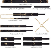 BDSM Kit PU Leather Handcuffs and Legcuffs Gold Chain Bondage DIY SM Sex Toys