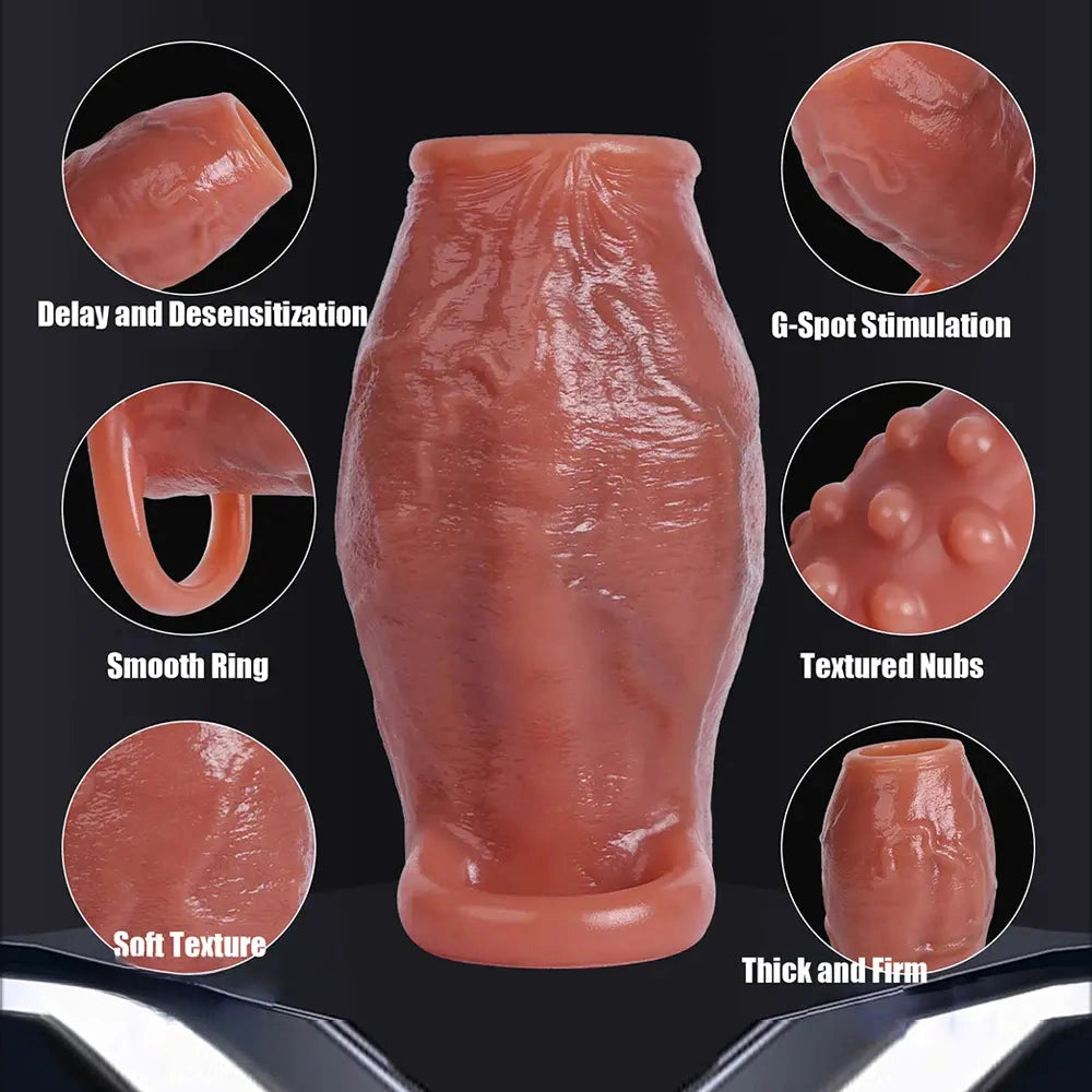 3.15in 3.54in 3.94in Realistic Veins Dildo Sleeve With Cock Ring For Couples