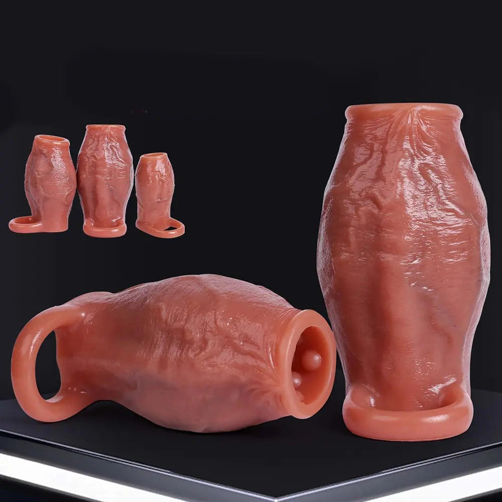 3.15in 3.54in 3.94in Realistic Veins Dildo Sleeve With Cock Ring For Couples