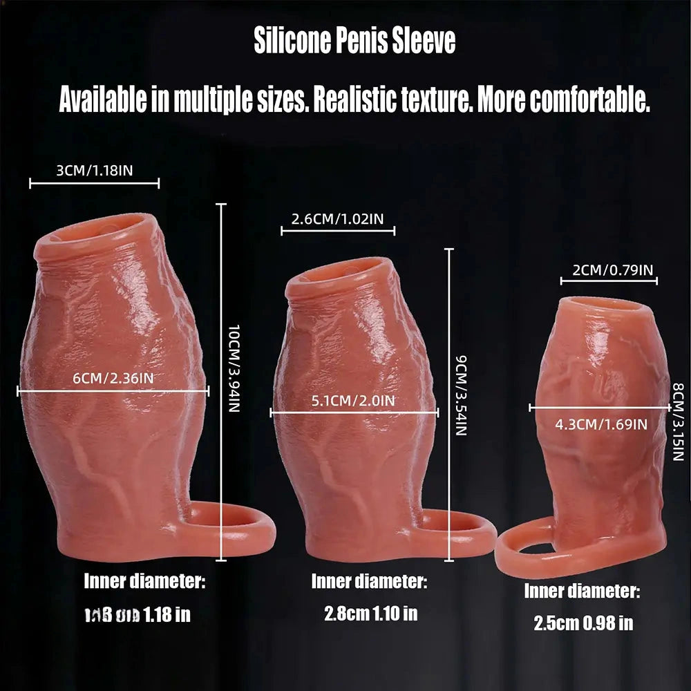 3.15in 3.54in 3.94in Realistic Veins Dildo Sleeve With Cock Ring For Couples