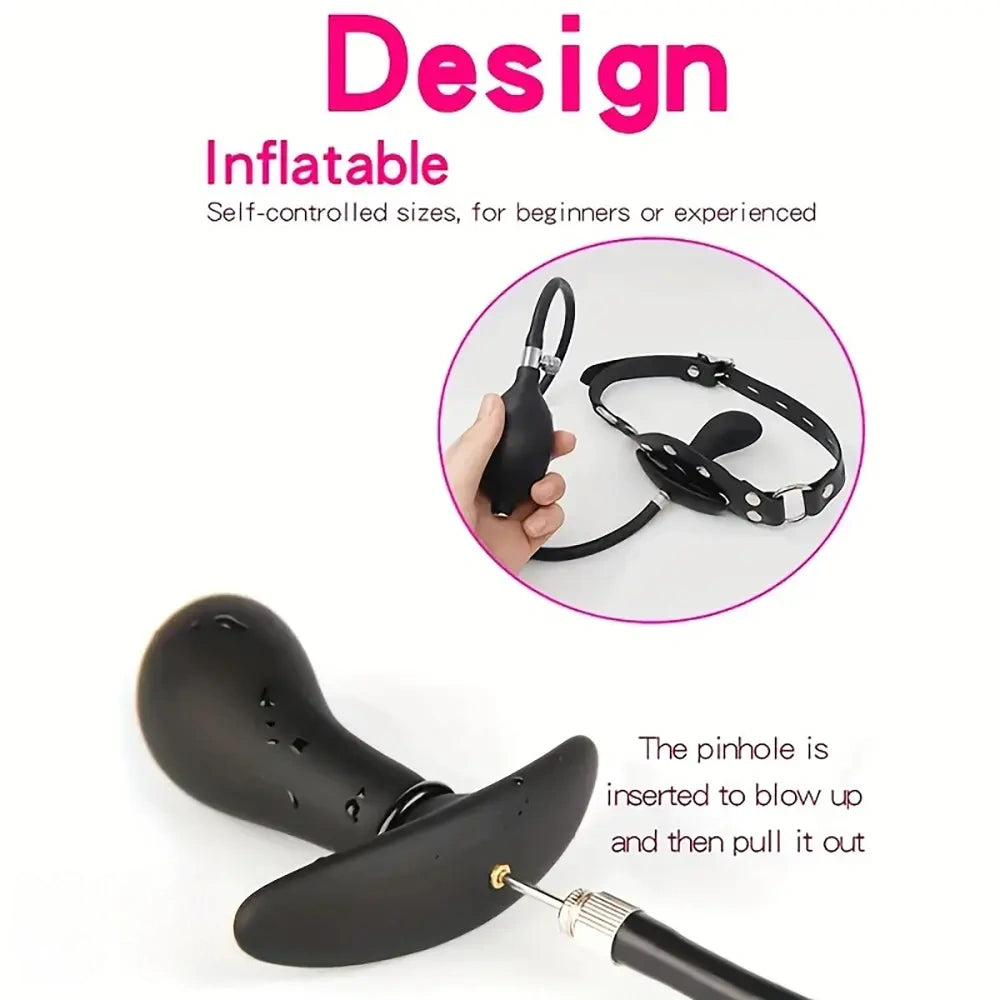 3.35in Silicone Mouth Gag Complete BDSM Sex Toy Inflatable Penis Mouth Gag