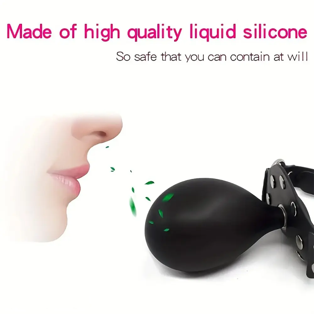 3.35in Silicone Mouth Gag Complete BDSM Sex Toy Inflatable Penis Mouth Gag