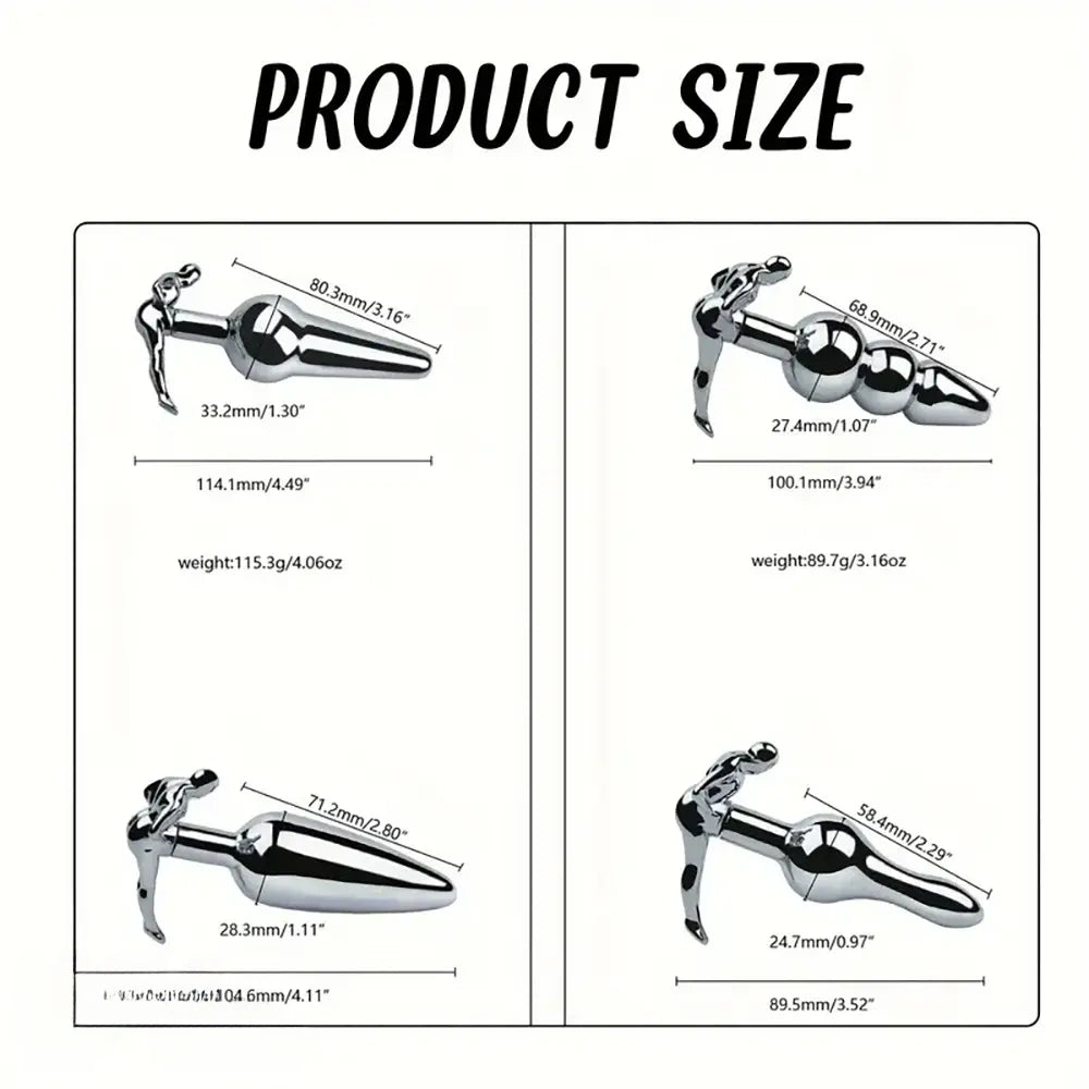 3.52in 3.94in 4.11in 4.49in Cute Shape Small Metal Anal Plug Love Dildo
