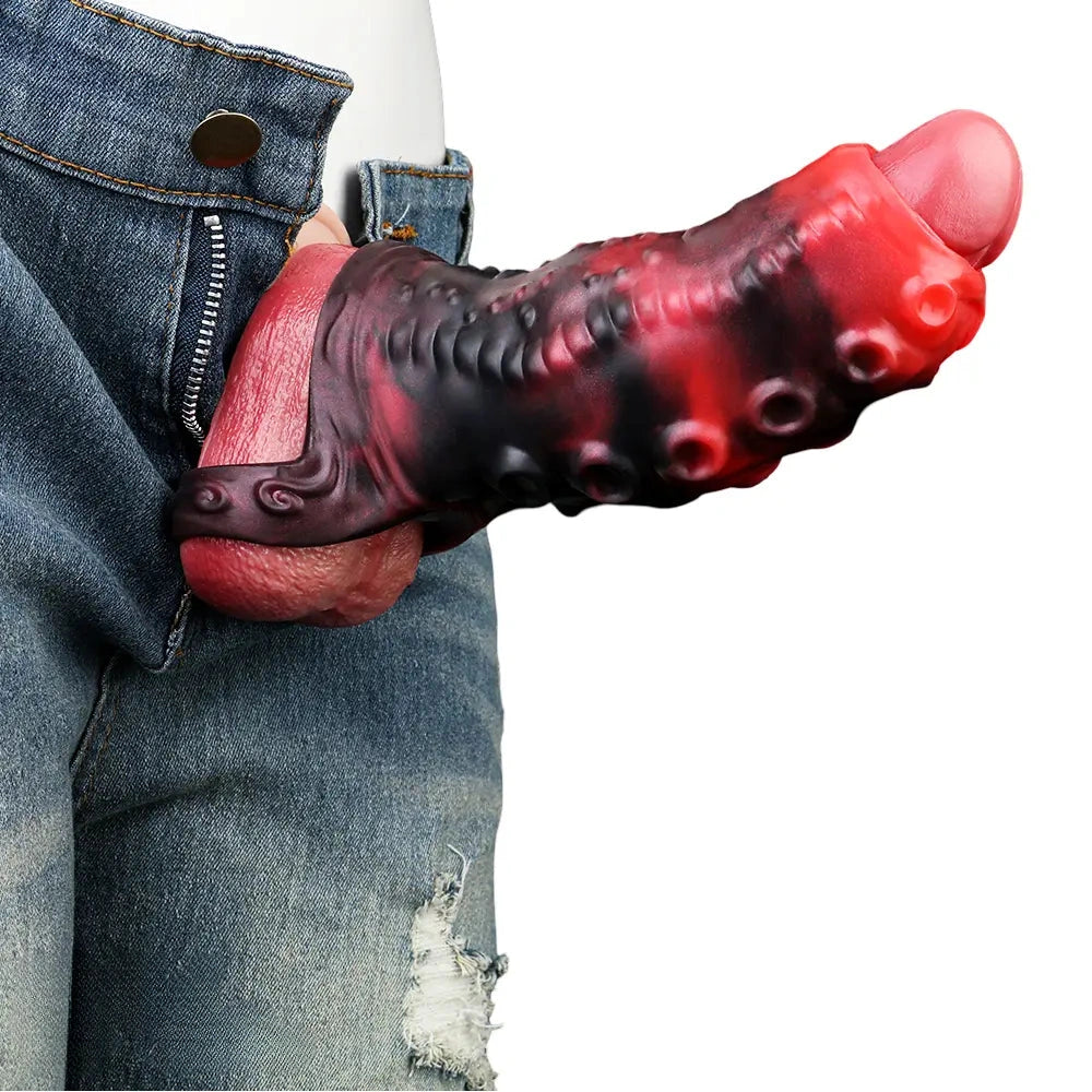 3.54in 4.72in 5.51in 6.69in Tentacle Silicone Soft Dildo Sleeve Cock Extender