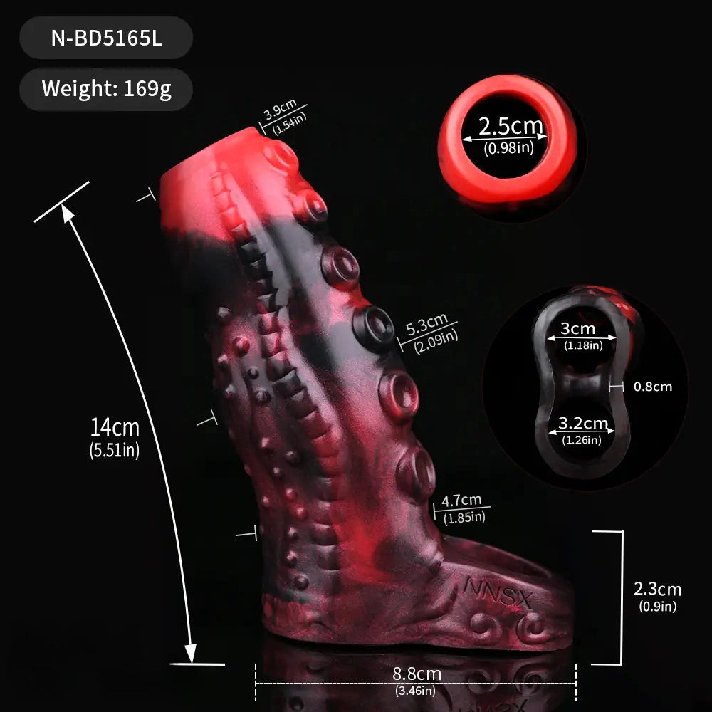 3.54in 4.72in 5.51in 6.69in Tentacle Silicone Soft Dildo Sleeve Cock Extender