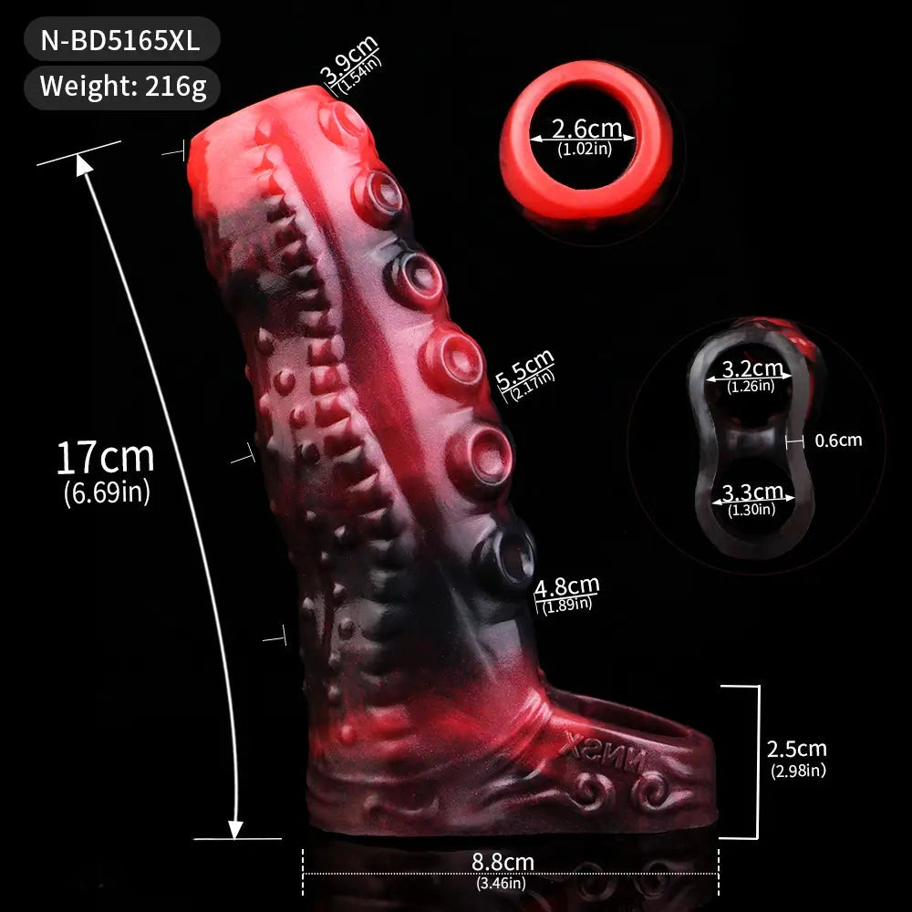 3.54in 4.72in 5.51in 6.69in Tentacle Silicone Soft Dildo Sleeve Cock Extender