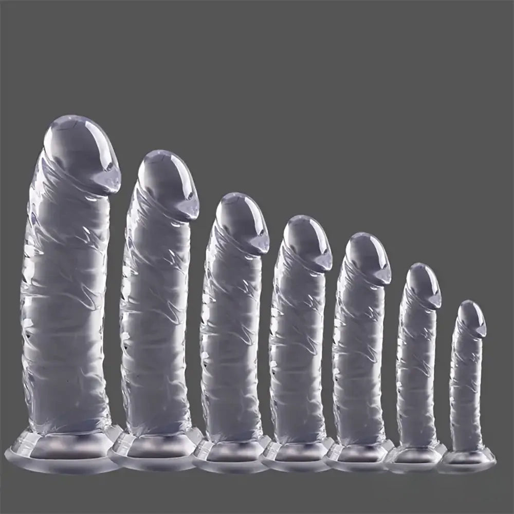 3.54in-9.84in Unisex Realistic Crystal Clear Dildo For Men Women Sex Toy