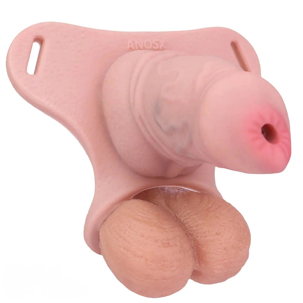 3.54in Silicone Soft Real Cock Cage Strap on Chastity Dildo With Lock