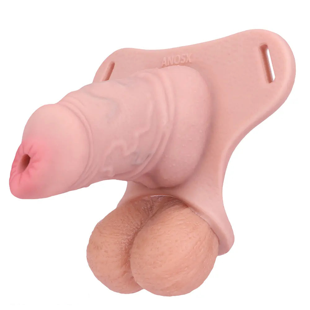 3.54in Silicone Soft Real Cock Cage Strap on Chastity Dildo With Lock