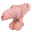 3.54in Silicone Soft Real Cock Cage Strap on Chastity Dildo With Lock