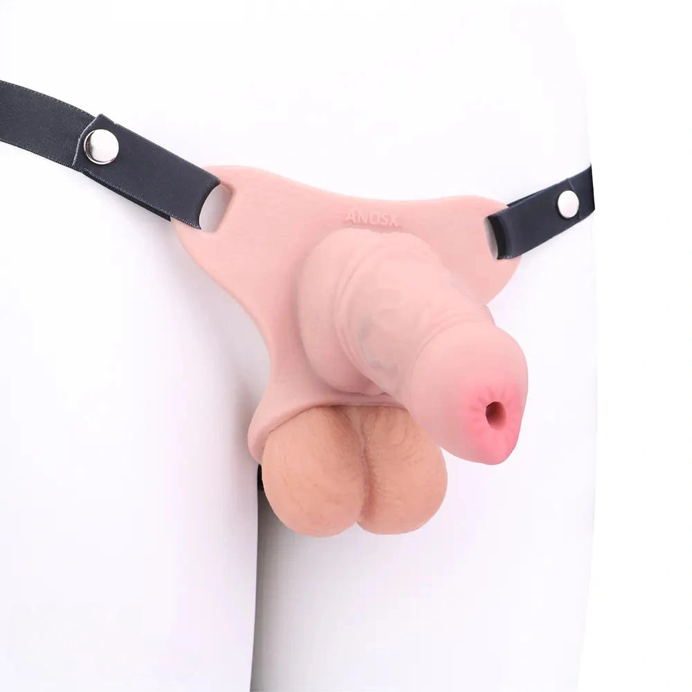 3.54in Silicone Soft Real Cock Cage Strap on Chastity Dildo With Lock