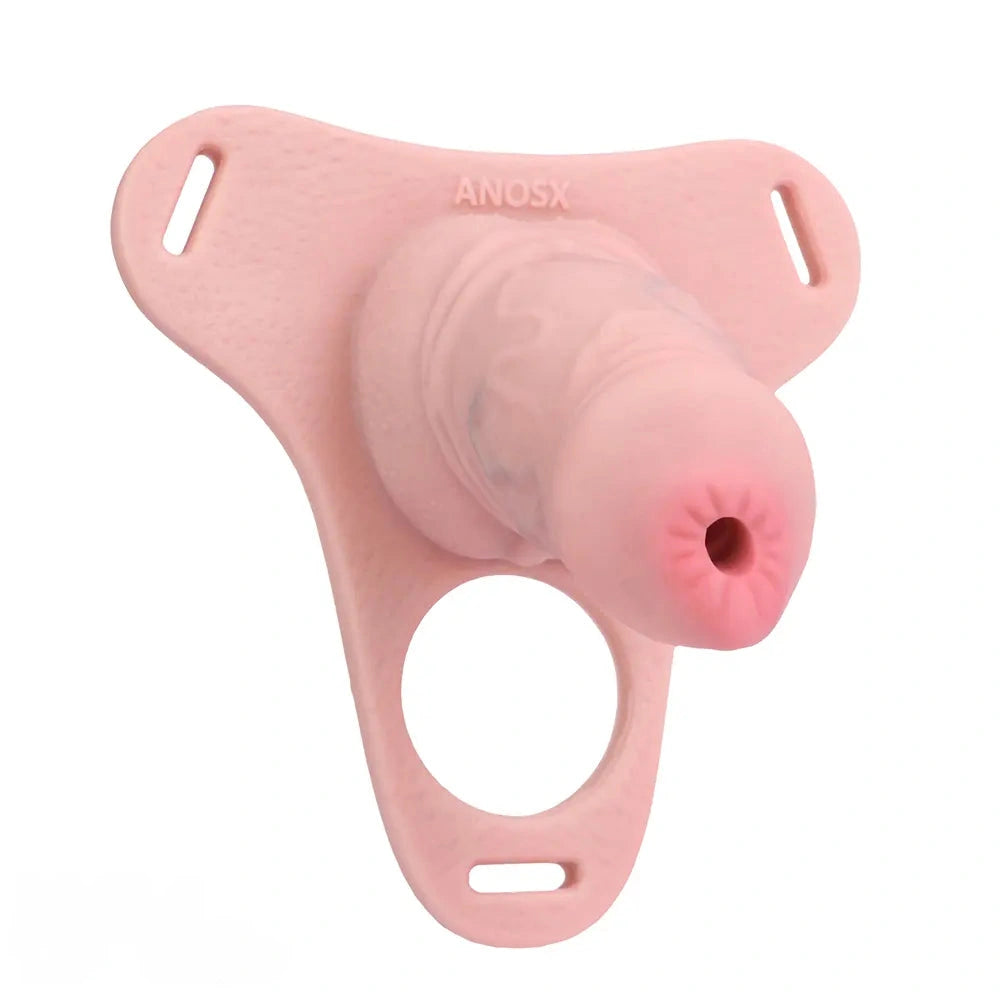 3.54in Silicone Soft Real Cock Cage Strap on Chastity Dildo With Lock