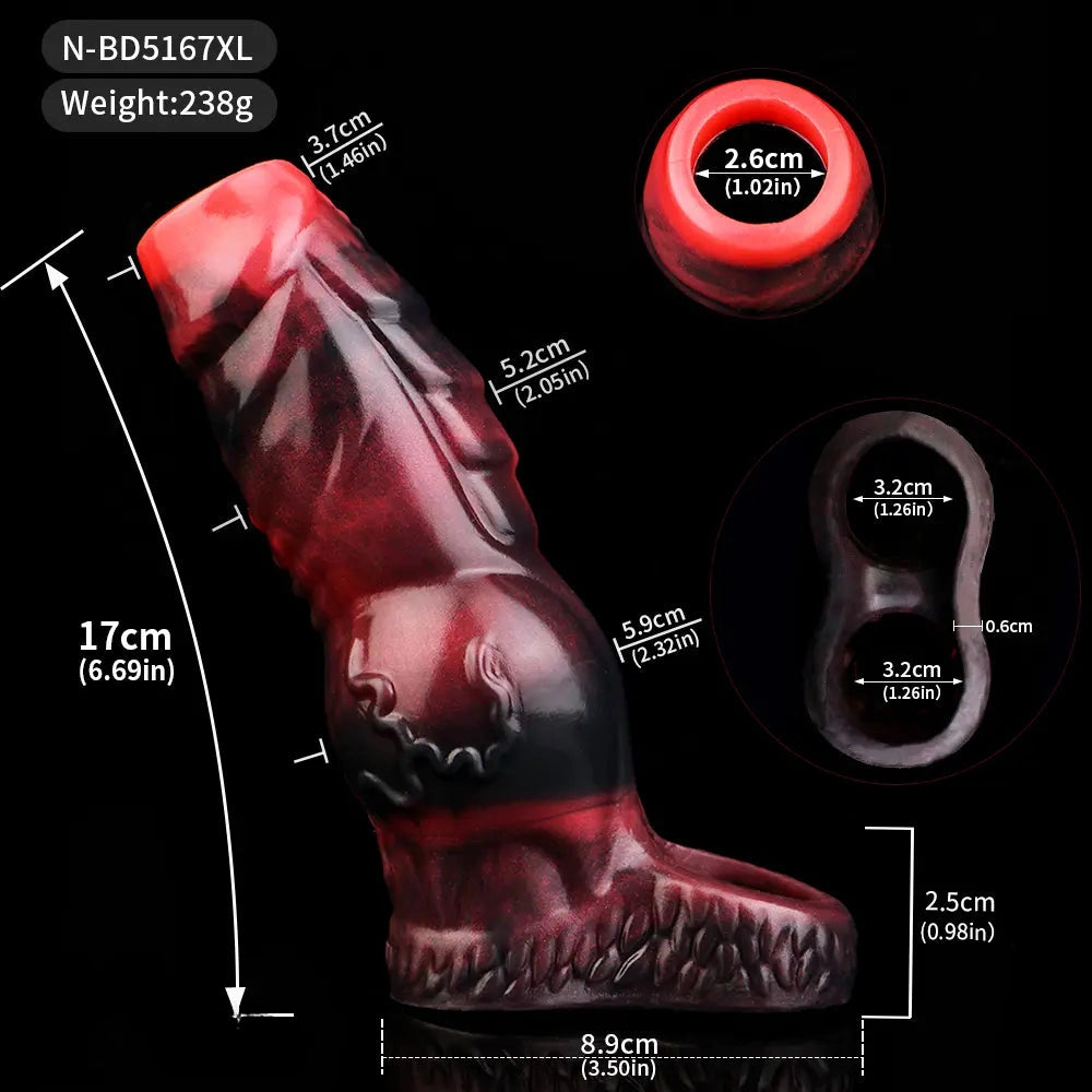 3.62in 4.72in 5.51in 6.69in Knot Animal Soft Dildo Sleeve Cock Extender