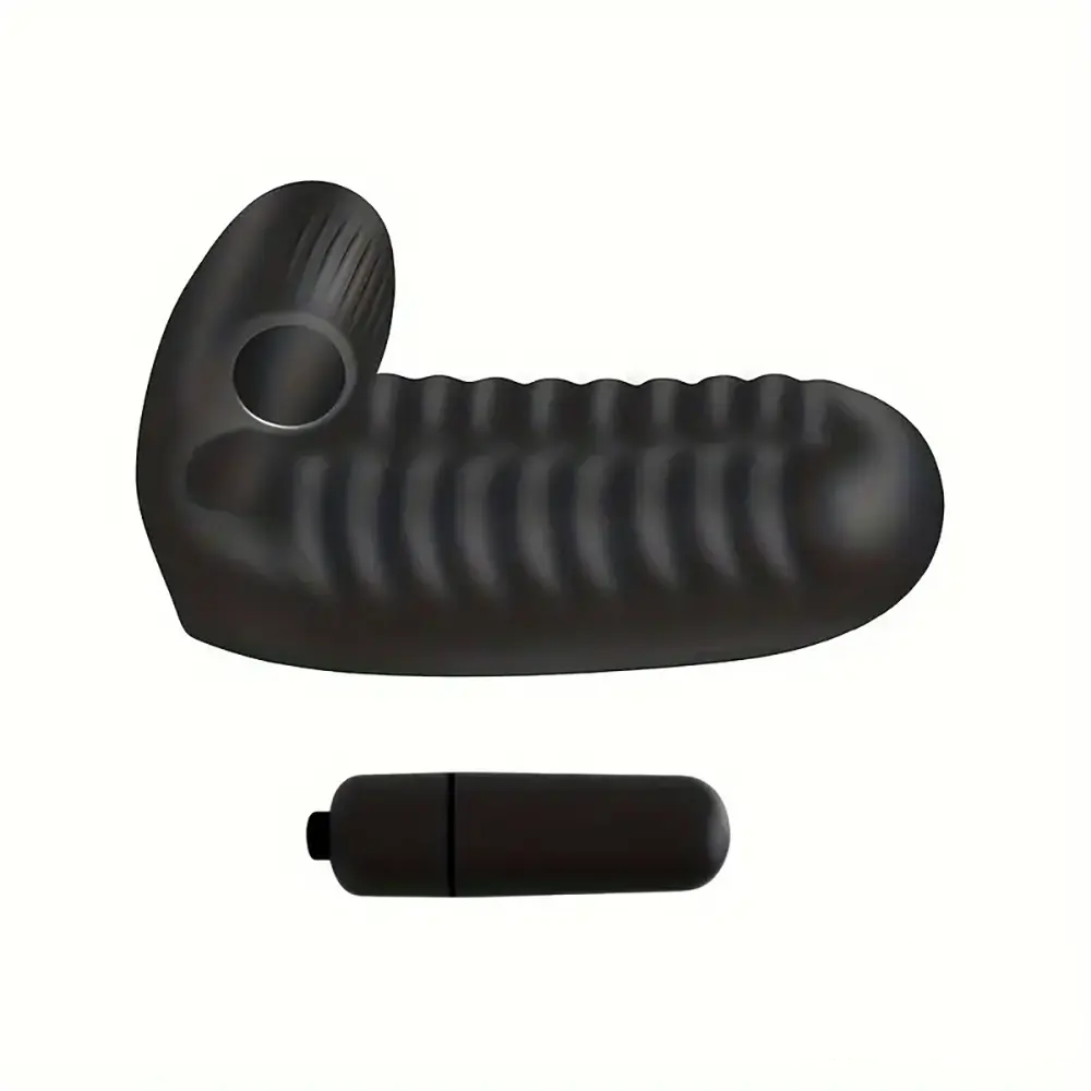 3.74in Mini Finger Black Vibrating Dildo With Bullet Sex Toy Vibrator