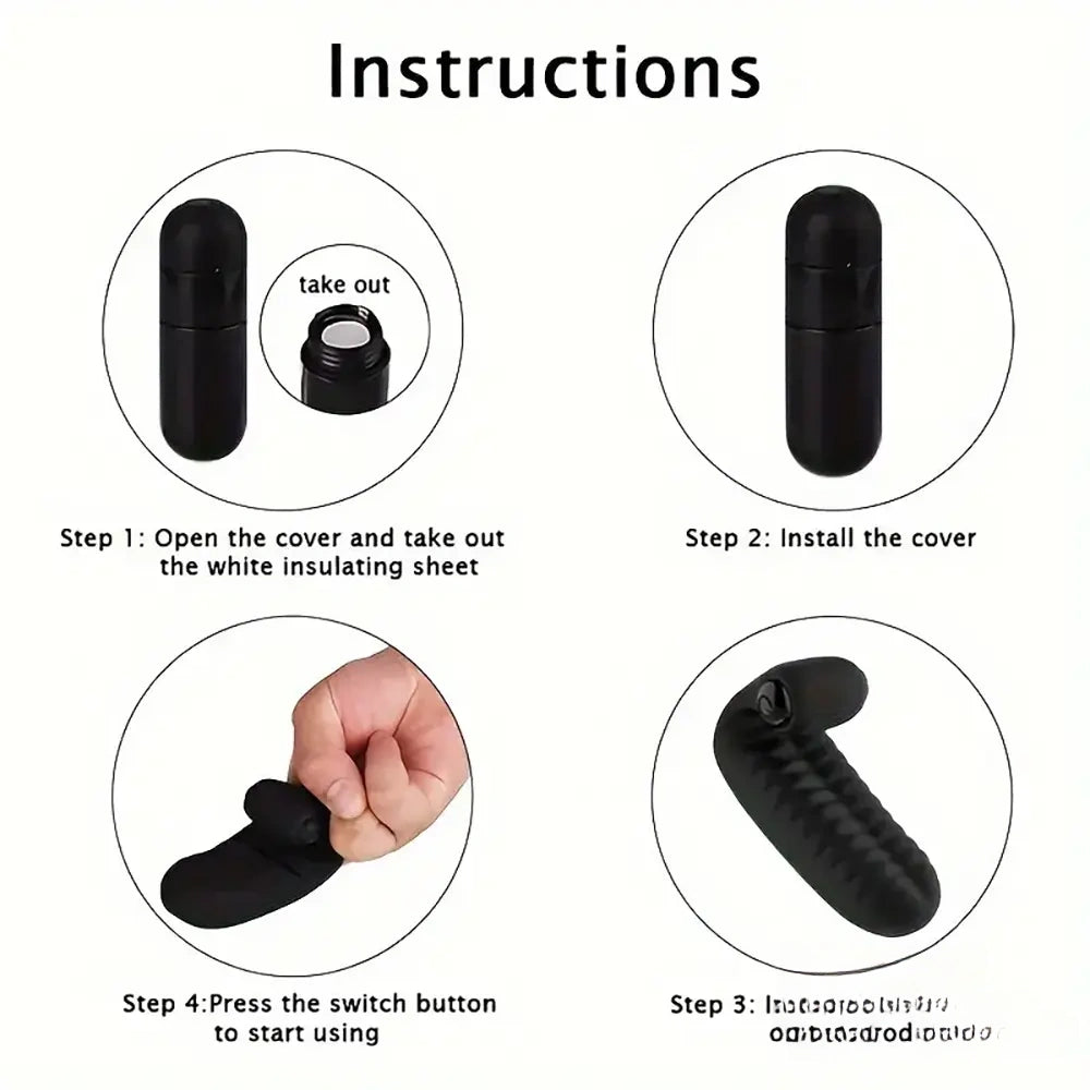 3.74in Mini Finger Black Vibrating Dildo With Bullet Sex Toy Vibrator