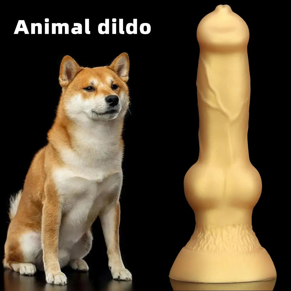 3.81in 7.48in Gold Silicone Soft Small Dog Dildo For Anal Vaginal Sex