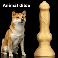 3.81in 7.48in Gold Silicone Soft Small Dog Dildo For Anal Vaginal Sex