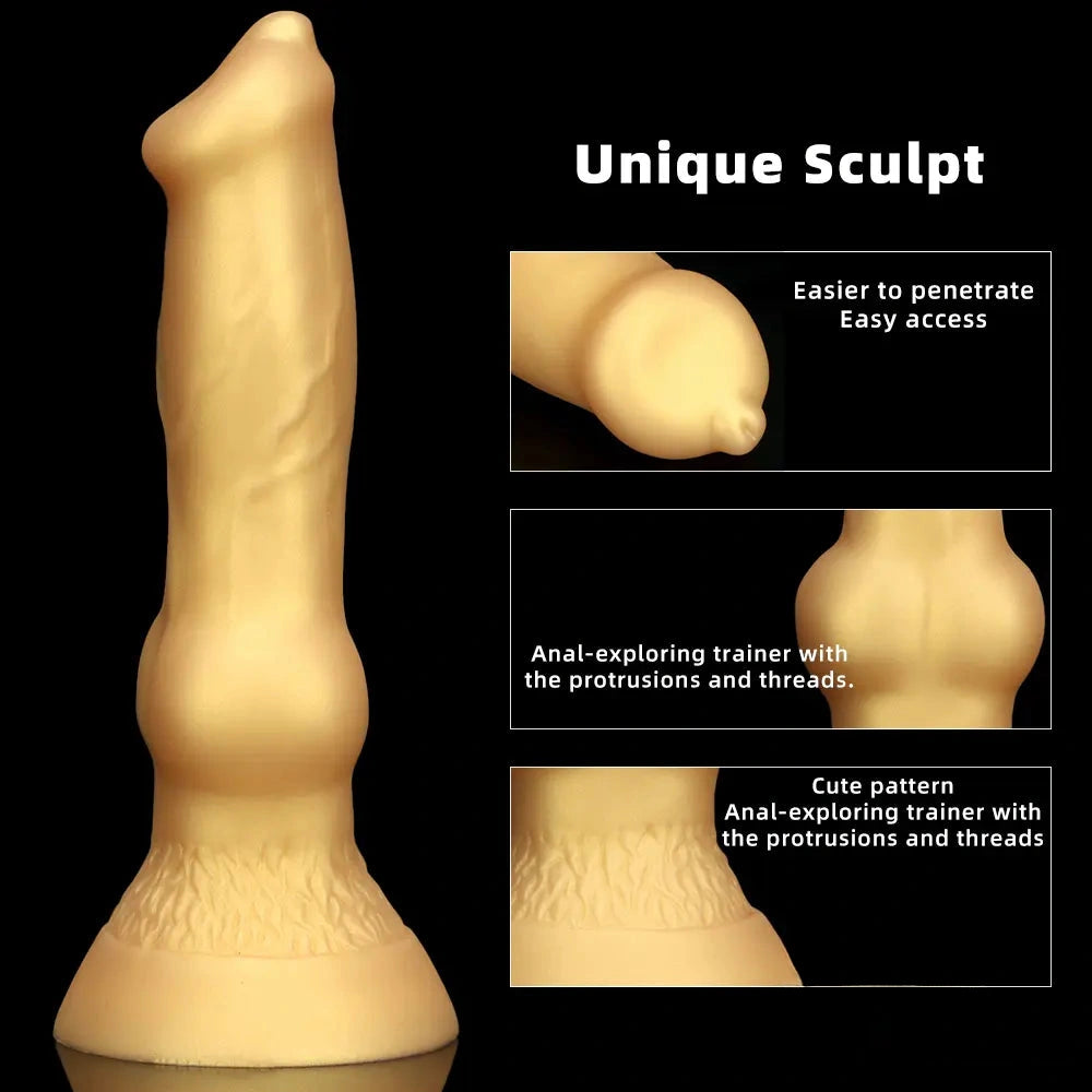 3.81in 7.48in Gold Silicone Soft Small Dog Dildo For Anal Vaginal Sex