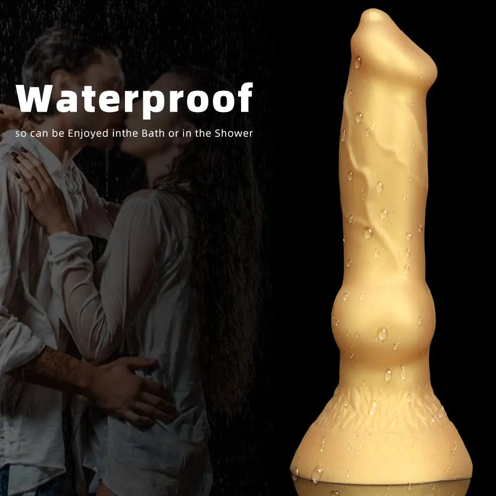 3.81in 7.48in Gold Silicone Soft Small Dog Dildo For Anal Vaginal Sex
