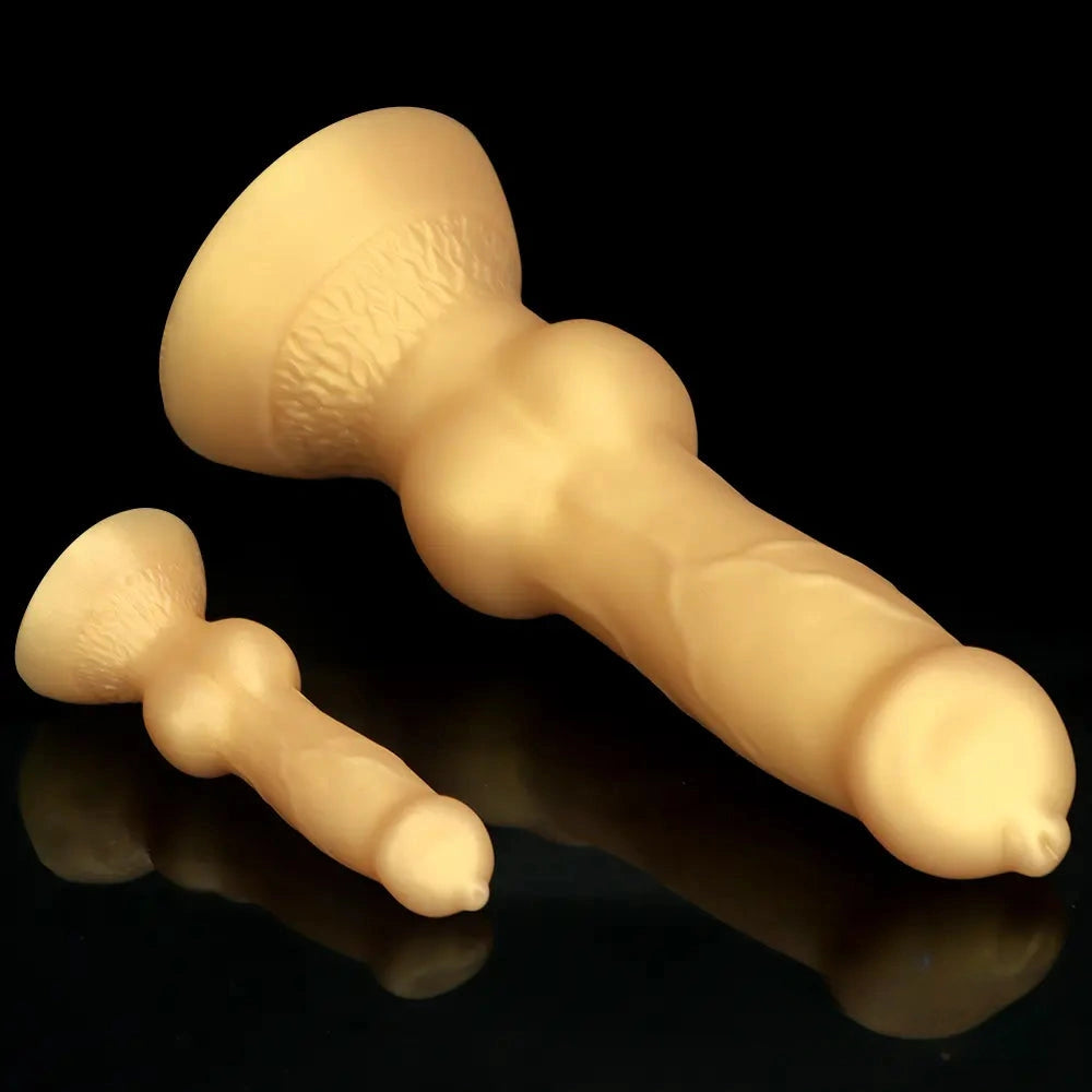 3.81in 7.48in Gold Silicone Soft Small Dog Dildo For Anal Vaginal Sex