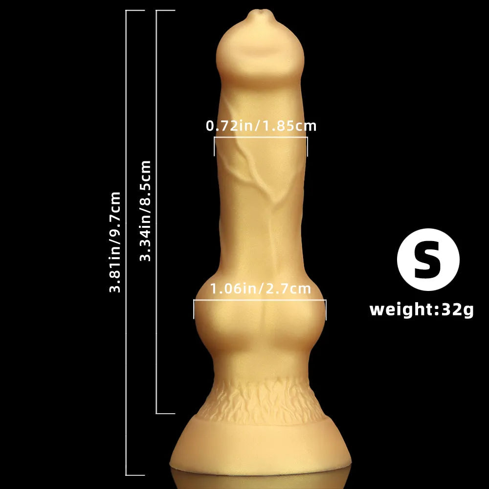 3.81in 7.48in Gold Silicone Soft Small Dog Dildo For Anal Vaginal Sex