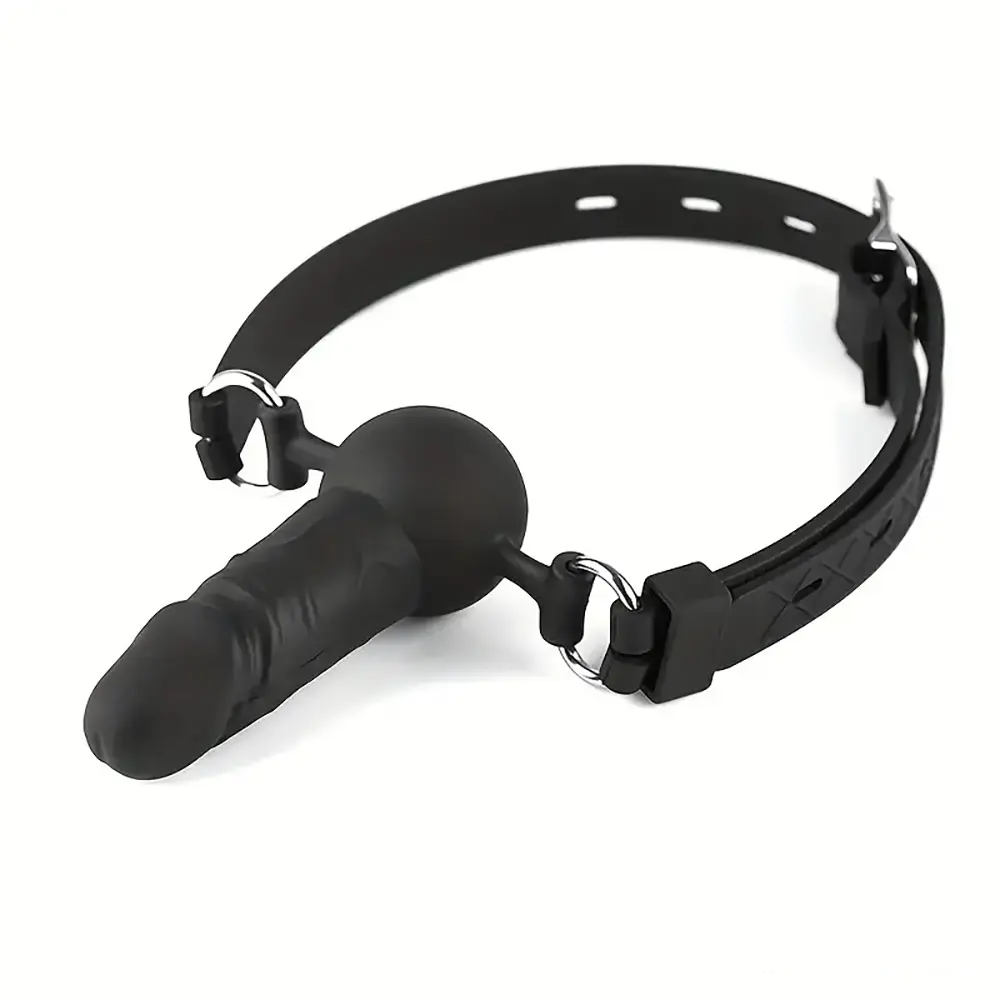 3.93in Mini Black Mouth Gag Dildo For Face Wearing Orgasm Sex Toy