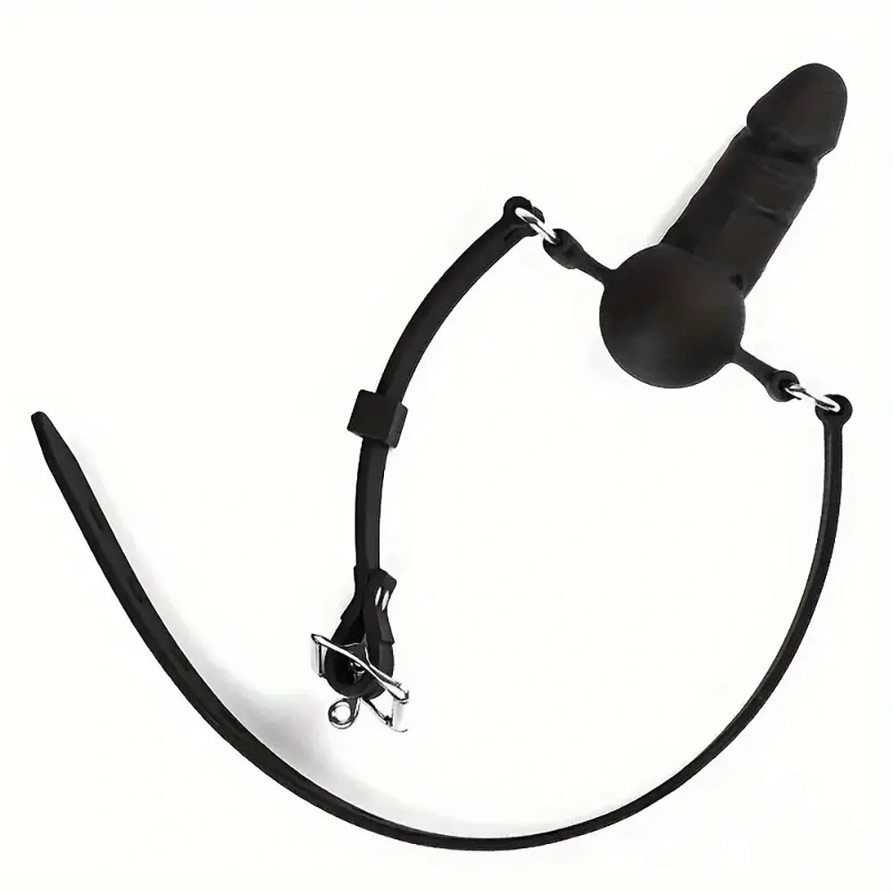 3.93in Mini Black Mouth Gag Dildo For Face Wearing Orgasm Sex Toy