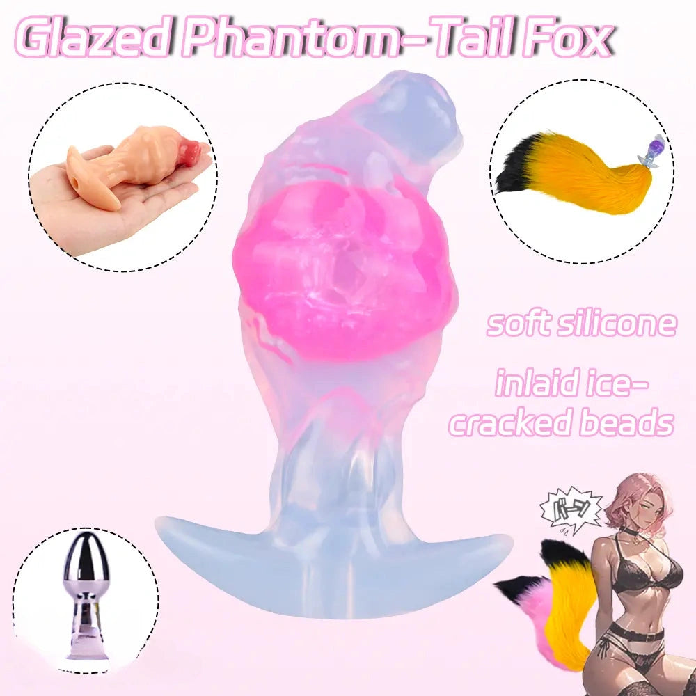4.01in Fox Tail Wear Anchor Silicone Dildo Butt Plug For BDSM Role Love