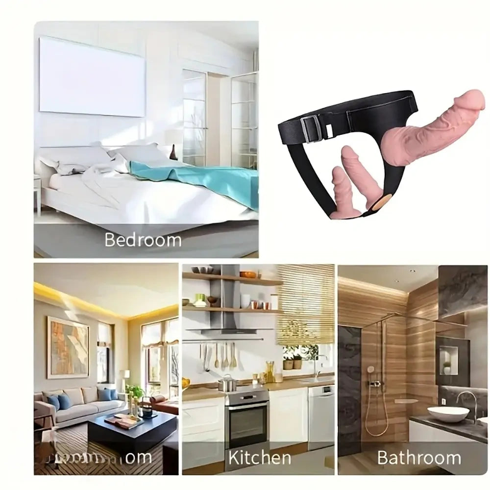 4.06in 4.72in 7.09in Removable Triple Ended Liquid Silicone Strap on Dildo