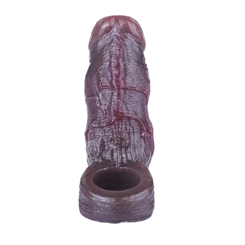 4.13in 4.8in 6.42in Real Skin Platinum Silicone Dildo Sleeve With Testicle Ring